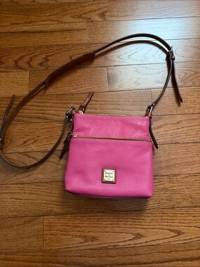 Dooney & Bourke Hot Pink Pebble Leather Crossbody with Brown Strap